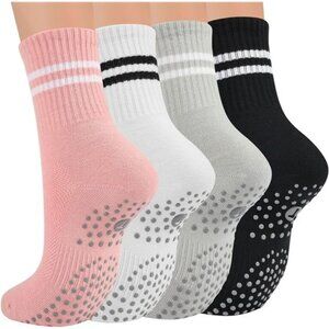 Toes Home Pilates Socks for Women with Non Slip Grippers, Yoga Crew Socks